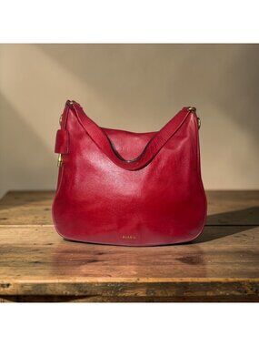 Fossil Memoir Hobo ZB5475 Regal Red All Leather Slouchy Shoulder Bag Key Charm